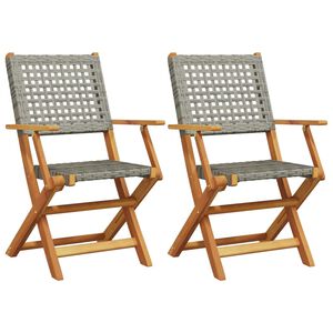 vidaXL Folding Chairs 2 pcs Grey Solid Wood Acacia and Poly Rattan