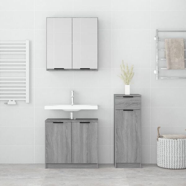 vidaXL 3 Piece Bathroom Cabinet Set Grey Sonoma Engineered Wood