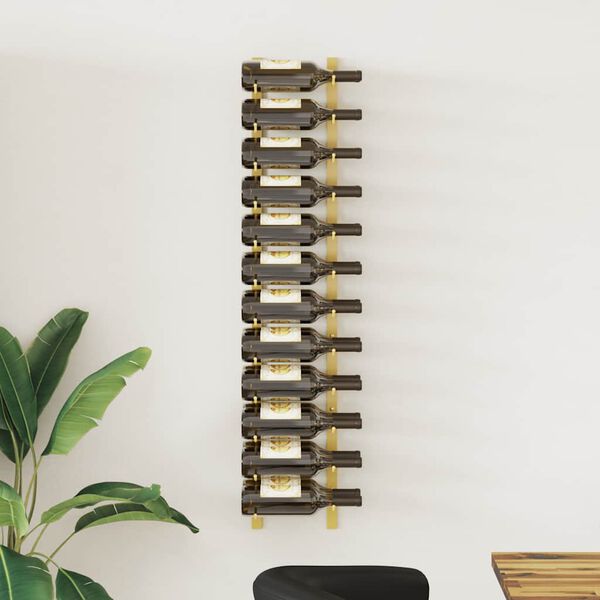 vidaXL Wall Mounted Wine Rack for 24 Bottles Gold Iron