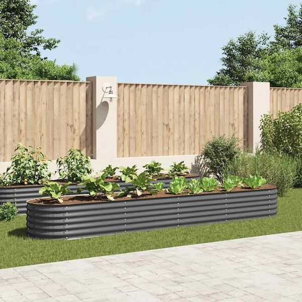 vidaXL Garden Raised Bed 400x80x44 cm Galvanised Steel Grey