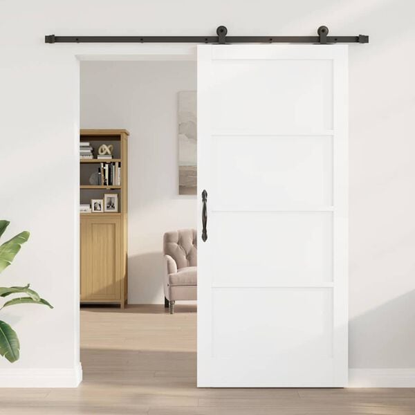 vidaXL Sliding Door White and Black 93 x 211 cm Solid Pine Wood