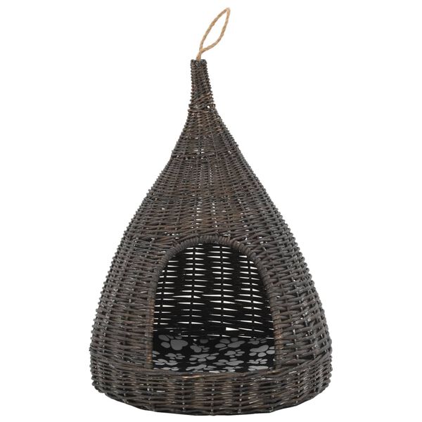 vidaXL Cat House with Cushion Grey 40x60 cm Natural Willow Teepee