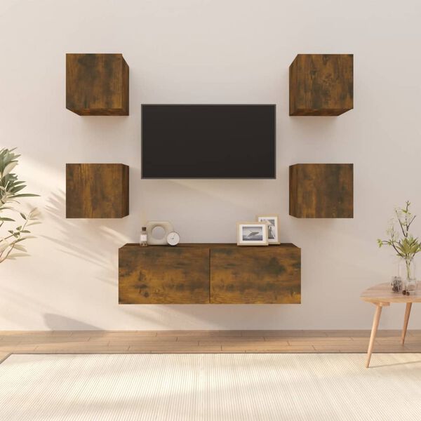 vidaXL Wall-mounted TV Cabinet Set Smoked Oak Engineered Wood