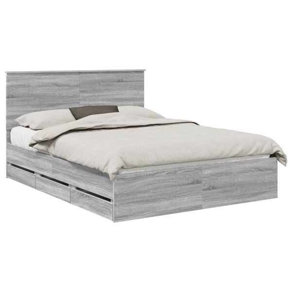 vidaXL Bed Frame with Drawer Grey Sonoma 150 x 200 cm Engineer Wood