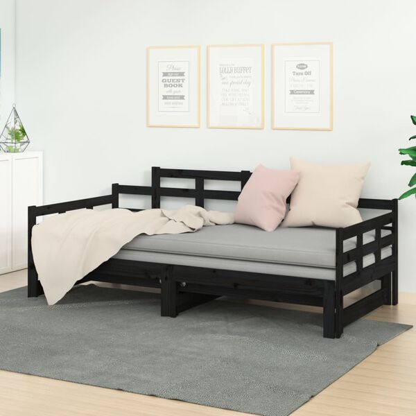 vidaXL Pull-out Day Bed without Mattress Black 2x(90x200) cm