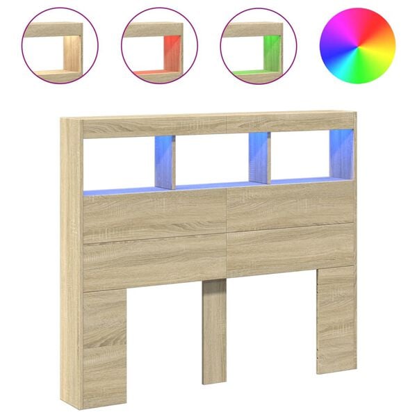 vidaXL Headboard Cabinet with LED Sonoma Oak 120x17x102 cm