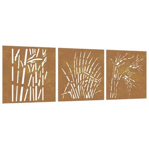 vidaXL Garden Wall Decorations 3 pcs 55x55 cm Corten Steel Grass Design