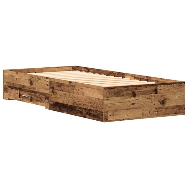 vidaXL Bed Frame with Drawers Old wood 100 x 200 cm Engineered wood