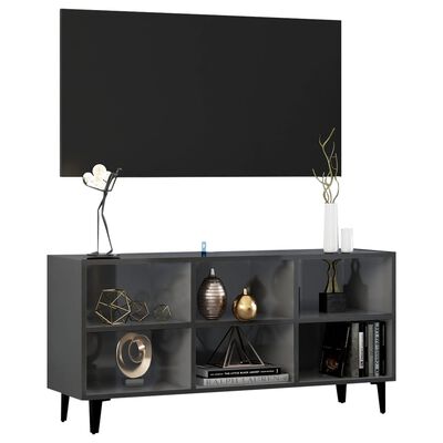 vidaXL TV Cabinet with Metal Legs High Gloss Grey 103.5x30x50 cm