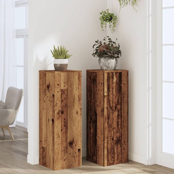 vidaXL Plant Stands 2 pcs Old Wood 33x33x100 cm Engineered Wood