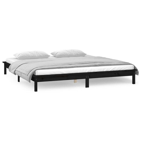 vidaXL LED Bed Frame without Mattress Black 135x190 cm Double Double Solid Wood