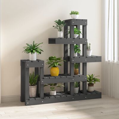 vidaXL Plant Stand Grey 92x25x97 cm Solid Wood Pine