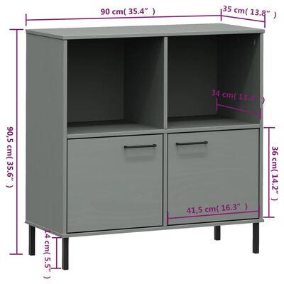vidaXL Bookcase with Metal Legs Grey 90x35x90.5 cm Solid Wood OSLO