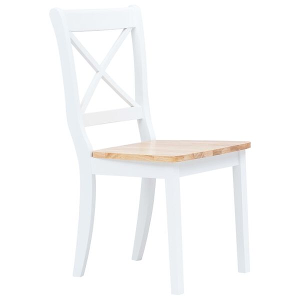 vidaXL Dining Chairs 4 pcs White and Light Wood Solid Rubber Wood