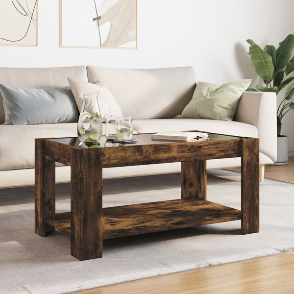 vidaXL Coffee Table with LED Smoked Oak 93x53x45 cm Engineered Wood