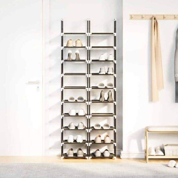 vidaXL Shoe Racks 2 pcs 10-Tier Black 33x33x174 cm Non-woven Fabric