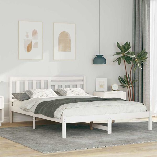 vidaXL Bed Frame with Headboard White 140 x 200 cm Solid Pine Wood