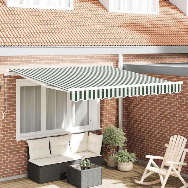vidaXL Awning Striped Green and white 3 x 2.5 m Polyester and metal