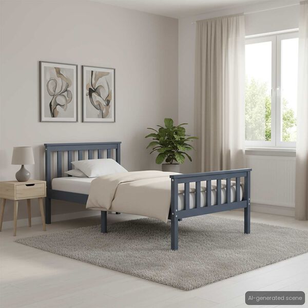 vidaXL Bed Frame without Mattress Grey Solid Pinewood 100x200 cm