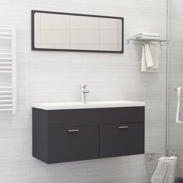 vidaXL Bathroom Furniture Set Grey Engineered Wood
