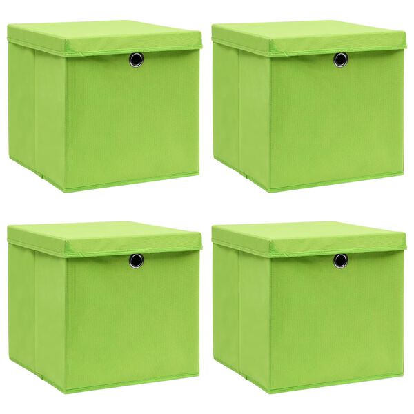 vidaXL Storage Boxes with Lids 4 pcs Green 32x32x32 cm Fabric