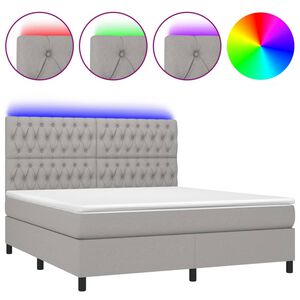 vidaXL Box Spring Bed with Mattress&LED Light Grey 180x200 cm Fabric
