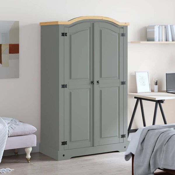 vidaXL Wardrobe Mexican Pine Corona Range 2 Doors Grey