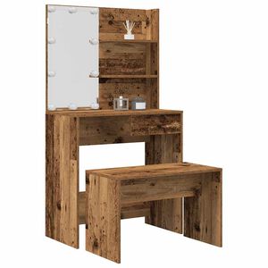 vidaXL Dressing Table Set with LED Old Wood Engineered Wood