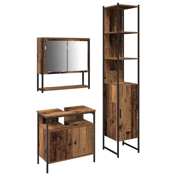 vidaXL Bathroom Furniture Set with Door 3 pcs Old Wood Engineered Wood