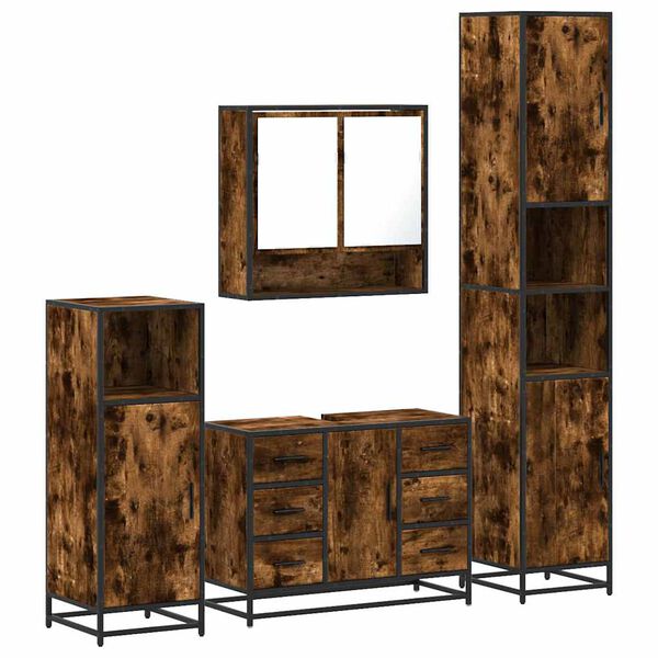 vidaXL 4&nbsp;Piece Bathroom Furniture Set&nbsp;Smoked Oak Engineered Wood