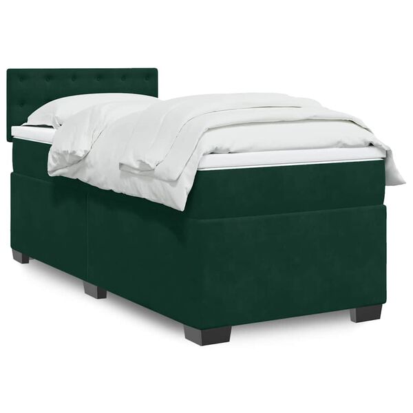 vidaXL Box Spring Bed with Mattress Dark Green 100x200 cm Velvet