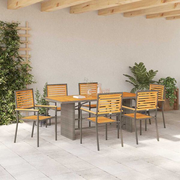vidaXL Garden Dining Set 7 pcs Grey and Brown Poly Rattan