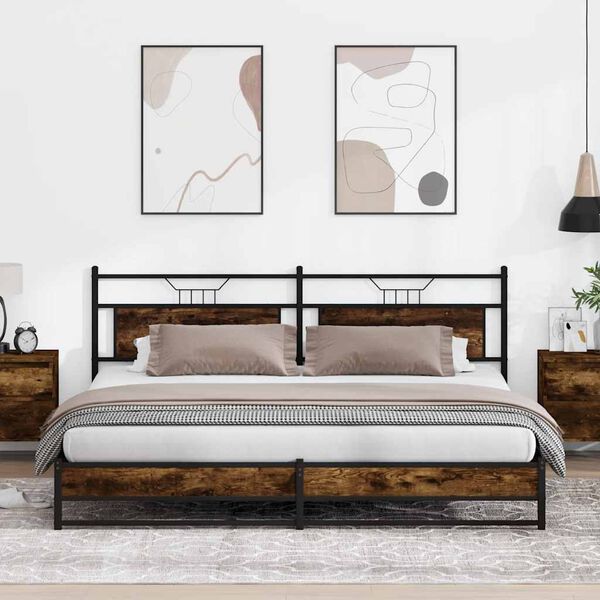 vidaXL Metal Bed Frame without Mattress Smoked Oak 193x201 cm