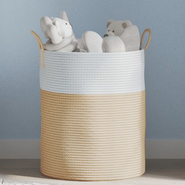 vidaXL Storage Basket Beige and White Ø38x46 cm Cotton