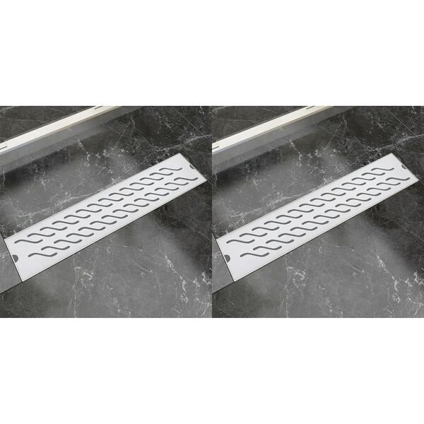 vidaXL Linear Shower Drain 2 pcs Wave 530x140 mm Stainless Steel