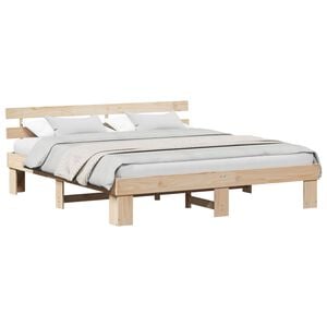 vidaXL Bed Frame with Headboard Natural 200 x 200 cm Solid Pine Wood