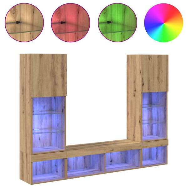 vidaXL TV Wall Units with LED 5 pcs Artisan Oak Engineered Wood