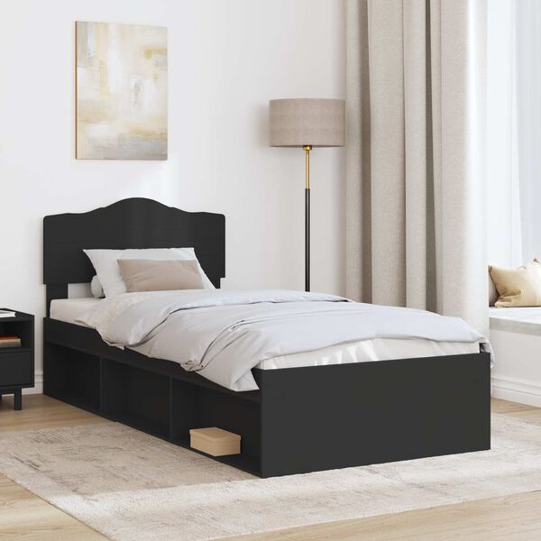 vidaXL Bed Frame with Headboard Black 90 x 200 cm Solid Pine Wood
