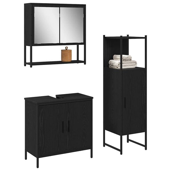 vidaXL Bathroom Furniture Set with Shelf 3 pcs Black Engineered wood