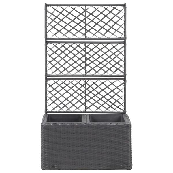 vidaXL Trellis Raised Bed with 2 Pots 58x30x107 cm Poly Rattan Black