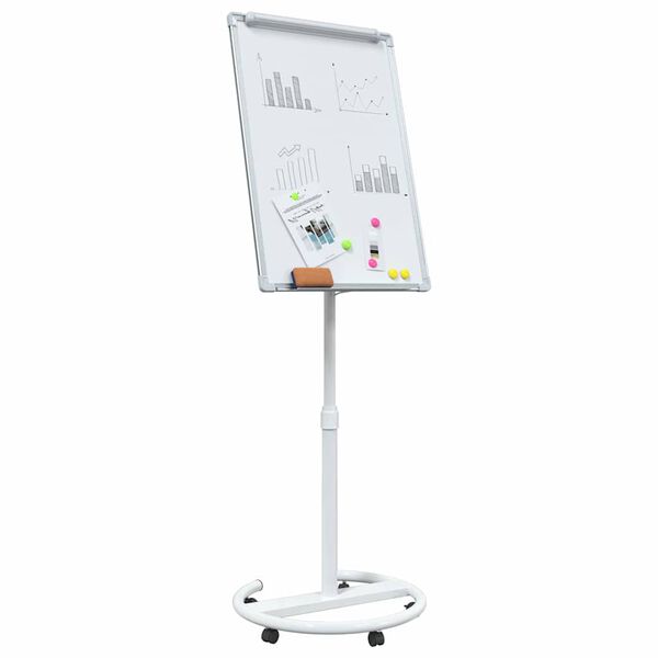 vidaXL Magnetic Whiteboard Height Adjustable with Wheel White and grey