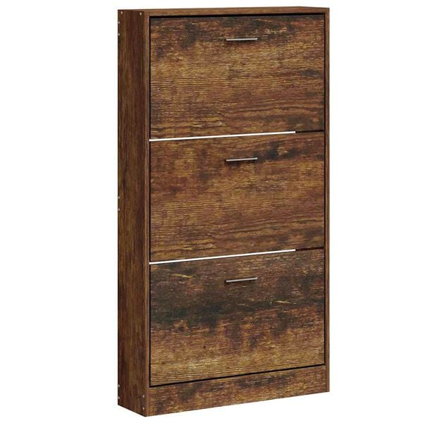 vidaXL Shoe Cabinet Smoked Oak 59x17x108 cm Engineered Wood
