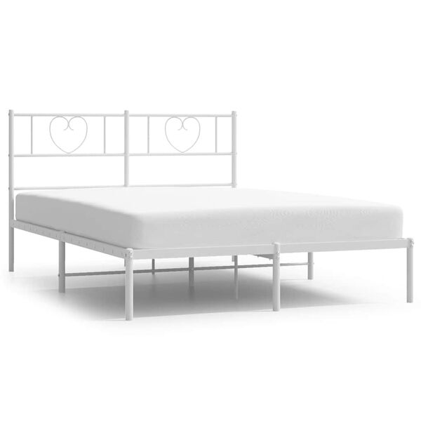 vidaXL Metal Bed Frame without Mattress with Headboard White 135x190cm