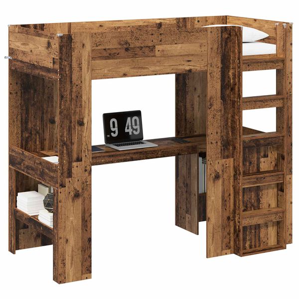 vidaXL Loft Bed Frame with Desk Old Wood 90 x 200 cm Engineered Wood