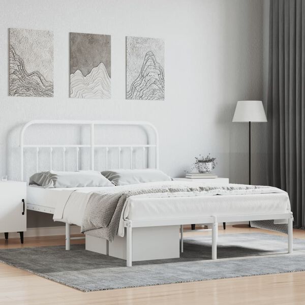 vidaXL Metal Bed Frame without Mattress with Headboard White 140x200cm