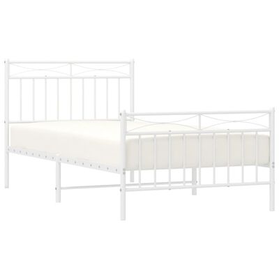 vidaXL Metal Bed Frame with Headboard and Footboard White 100x190 cm