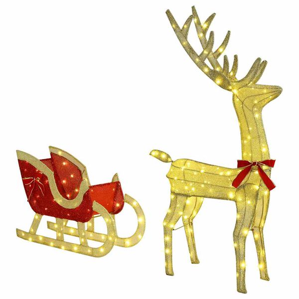 vidaXL Reindeer Pull Sleigh Warm white 70 x 26 x 128.5 cm Fabric