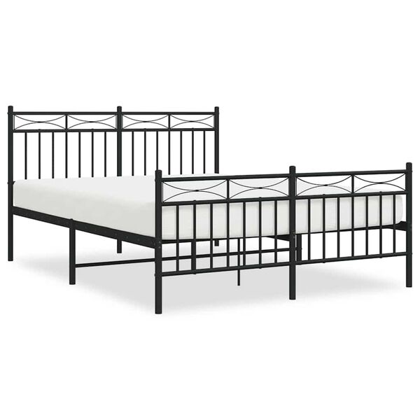 vidaXL Metal Bed Frame without Mattress with Footboard Black 135x190cm