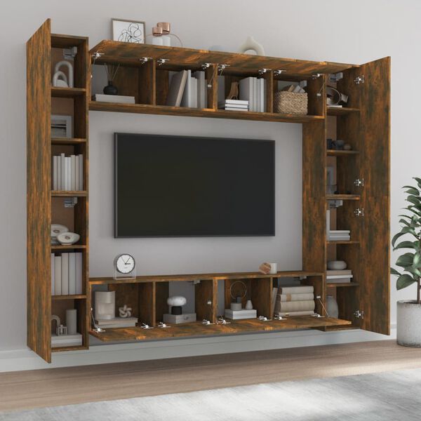 vidaXL 8 Piece TV Cabinet Set Smoked Oak Engineered Wood