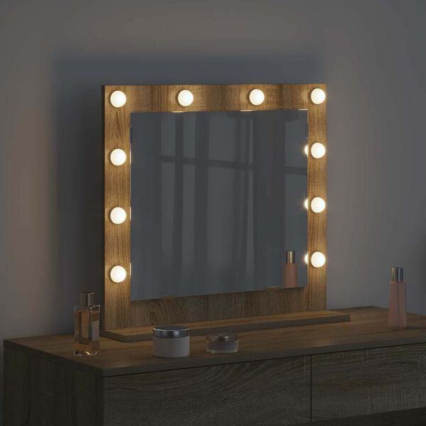 vidaXL Vanity Mirror with LED Strip Lights Sonoma Oak 60 x 55 x 18 cm
